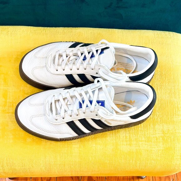 Adidas Sambarose Platform Sneakers - White w/ Black Stripes and Brown Gum Sole - Picture 4 of 10